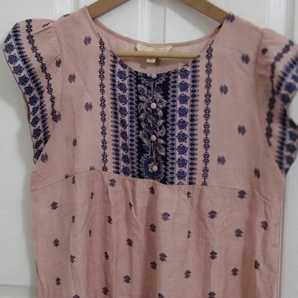 Sweet Wanderer Boho Peasant Top Medium Pink Blue Print Flowy Lightweight - Picture 4 of 8